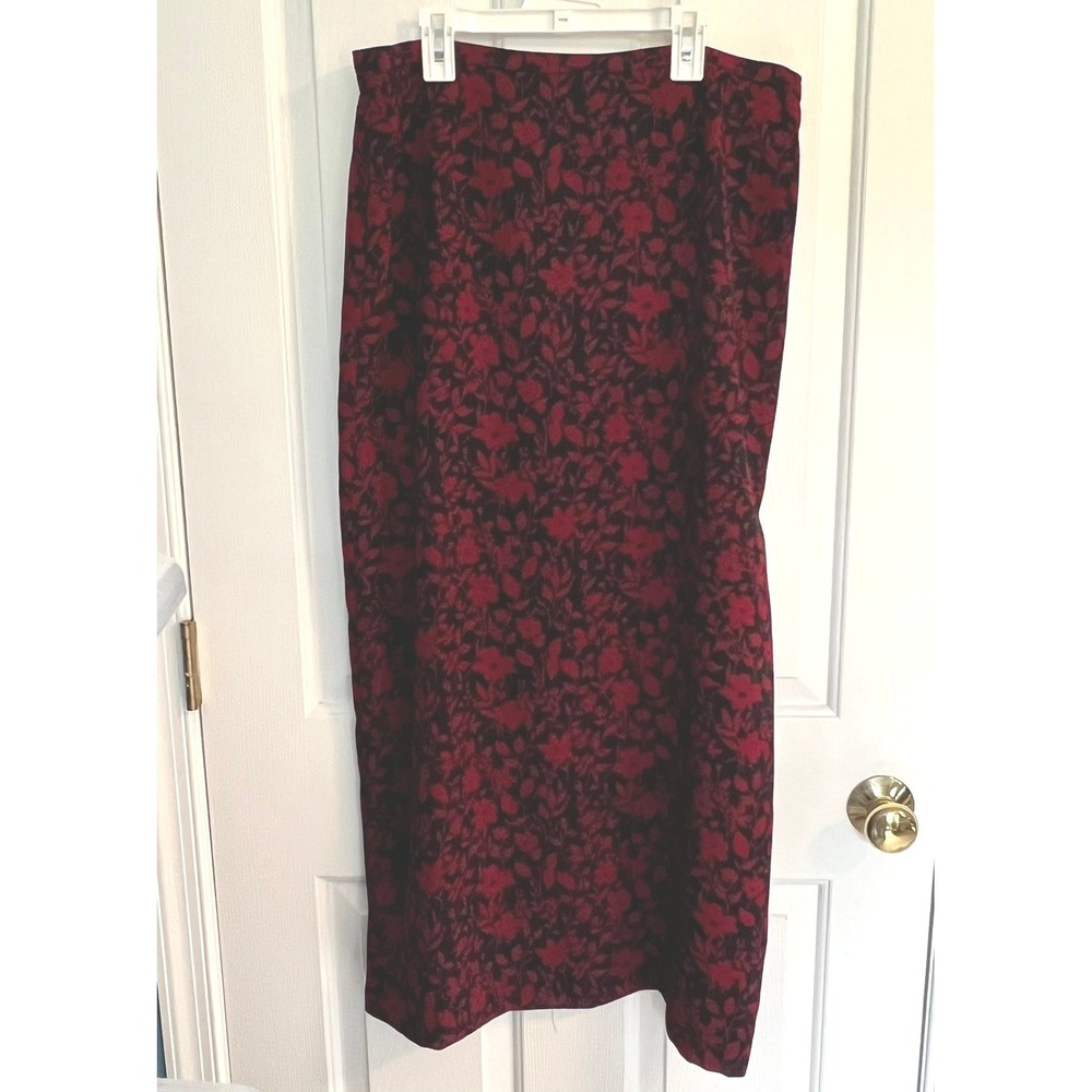 EUC Vintage Y2K Casual Corner Annex Red Floral Black Maxi Skirt Size 14
